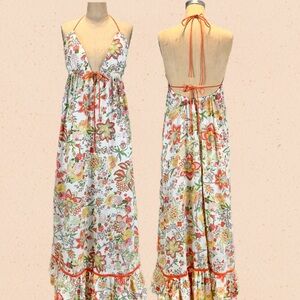 Flower garden sundress sun dress long maxi backless bikini bodice ruffle floral